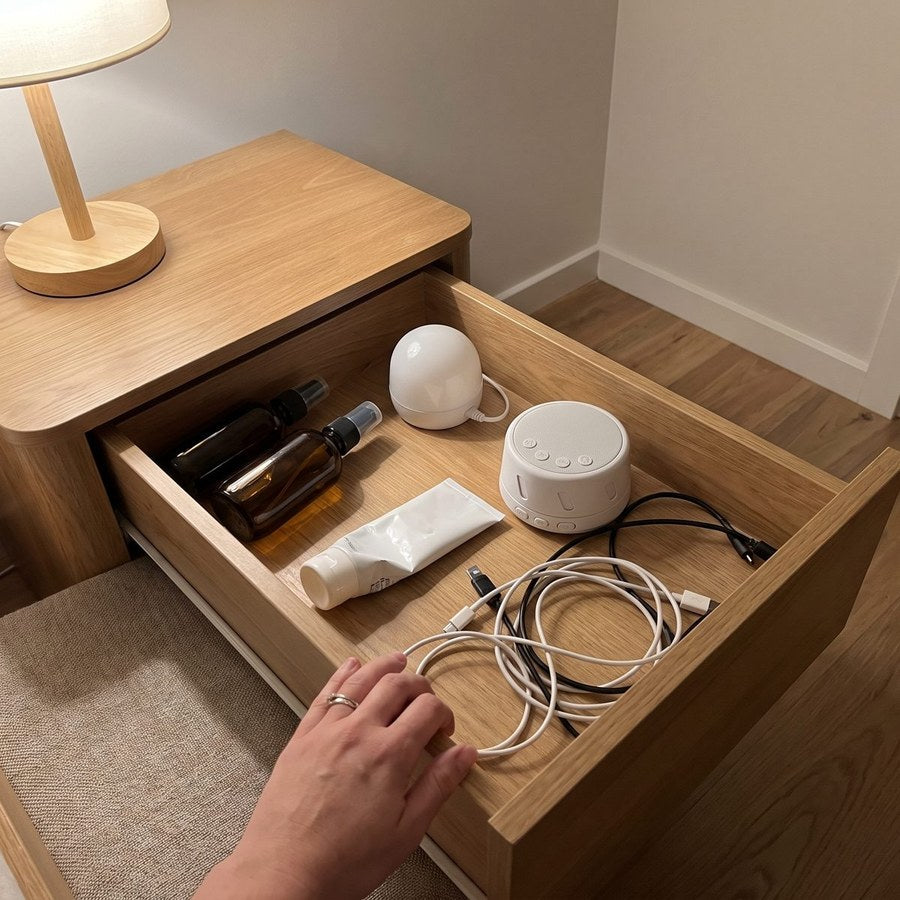 A drawer of sleep gear that did not work - sprays, a night light, a white noise machine